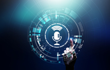 Voice recognition search and control microphone symbol on virtual screen.