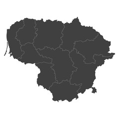 Lithuania map with selected regions in black color on a white background