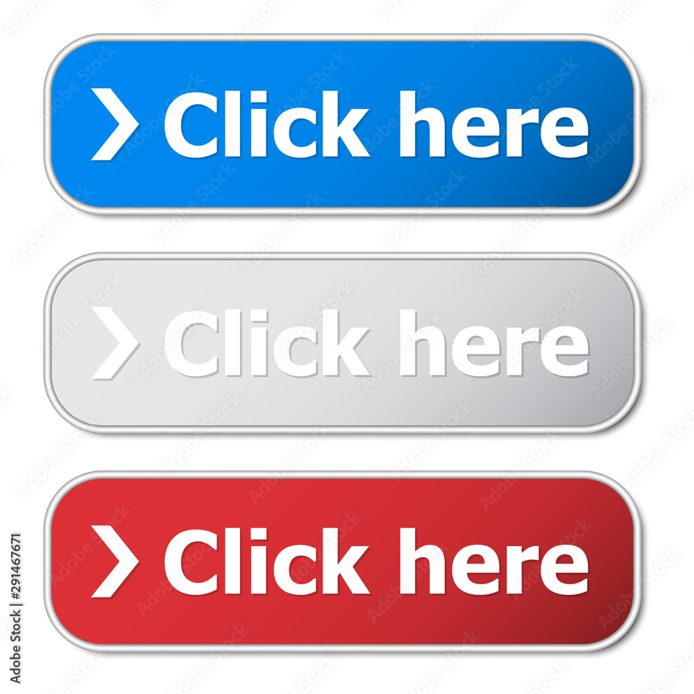 Aufkleber Set of click here button with metal frame and shadow