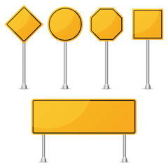 Set of yellow blank road sign. Vector illustration