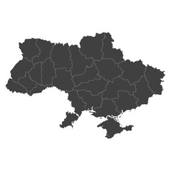 Ukraine map with selected regions in black color on a white background