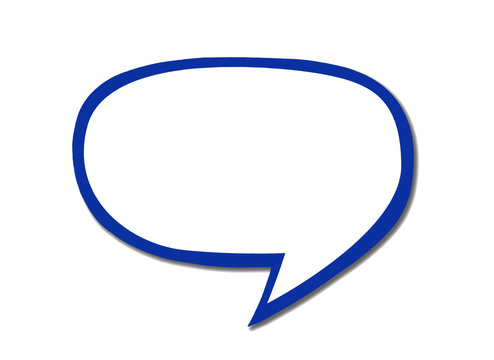 Navy blue speech bubble as a cloud with dark border isolated on a white background. Copy space.