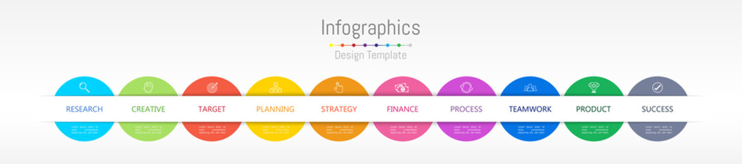 Infographic design elements for your business data with 10 options, parts, steps, timelines or processes. Vector Illustration.