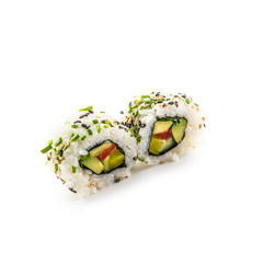 Sushi california roll different types isolated on white background