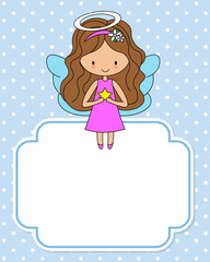 Cute angel with a star in the hands. Space for text