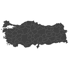Turkey map with selected regions in black color on a white background