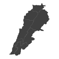 Lebanon map with selected regions in black color on a white background