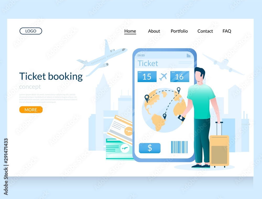 Poster Ticket booking vector website landing page design template