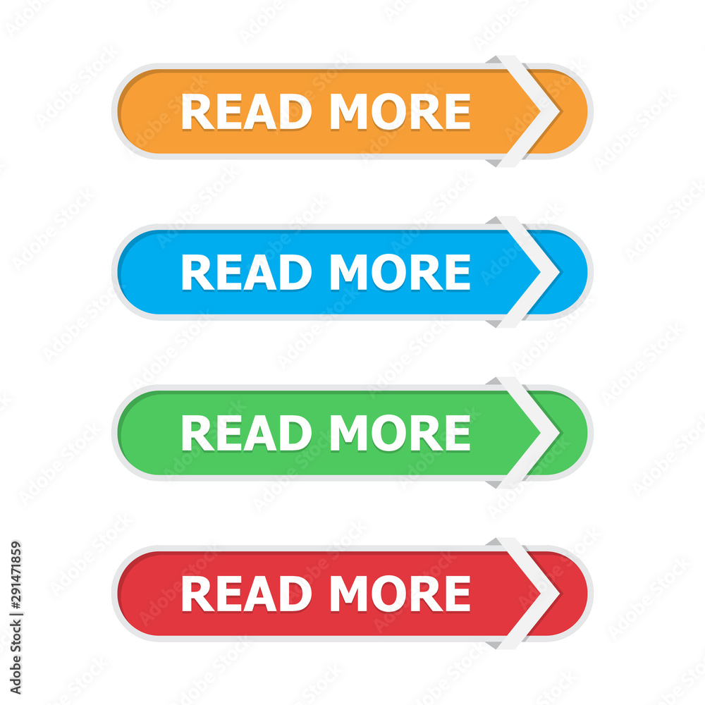Poster Read more buttons set in a flat design with arrow on a white background