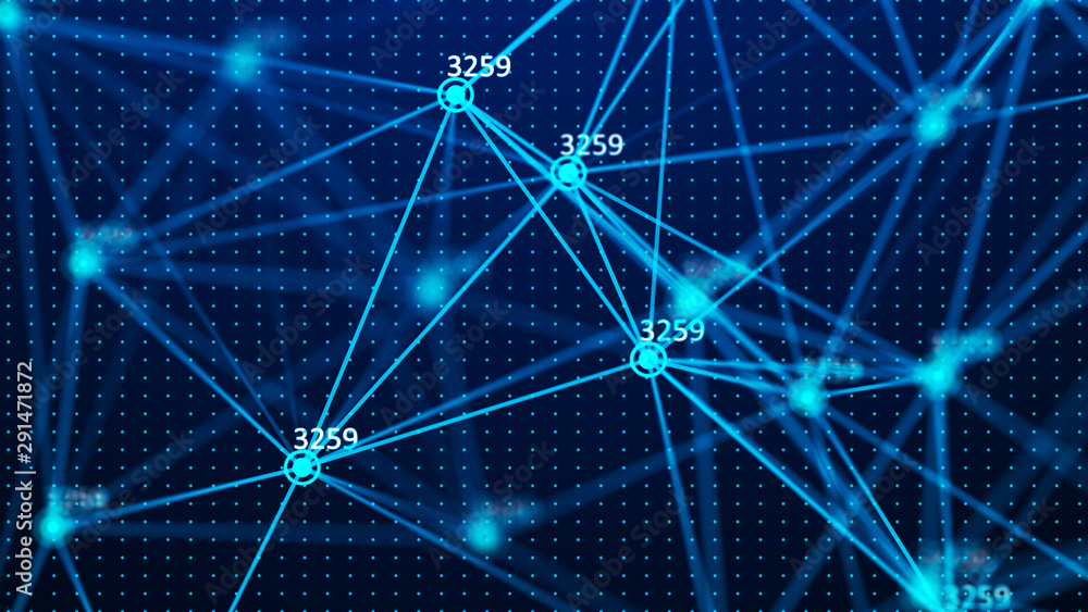 Wall mural data technology illustration. big data digital code. abstract connection of dots and lines on dark b