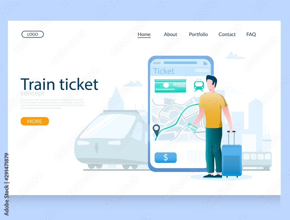 Poster train ticket vector website landing page design template