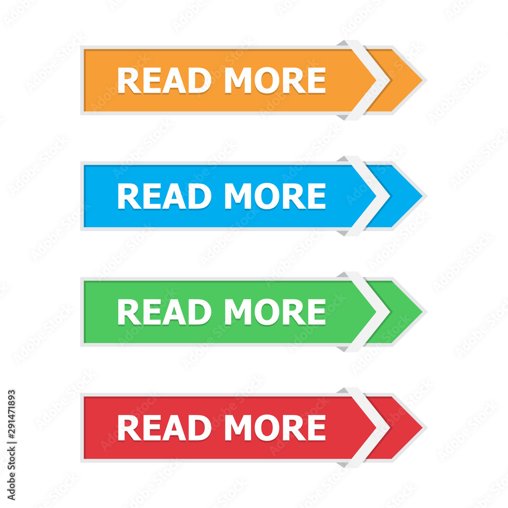 Poster Read more buttons set in a flat design with arrow on a white background