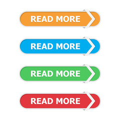 Read more buttons set in a flat design with arrow on a white background