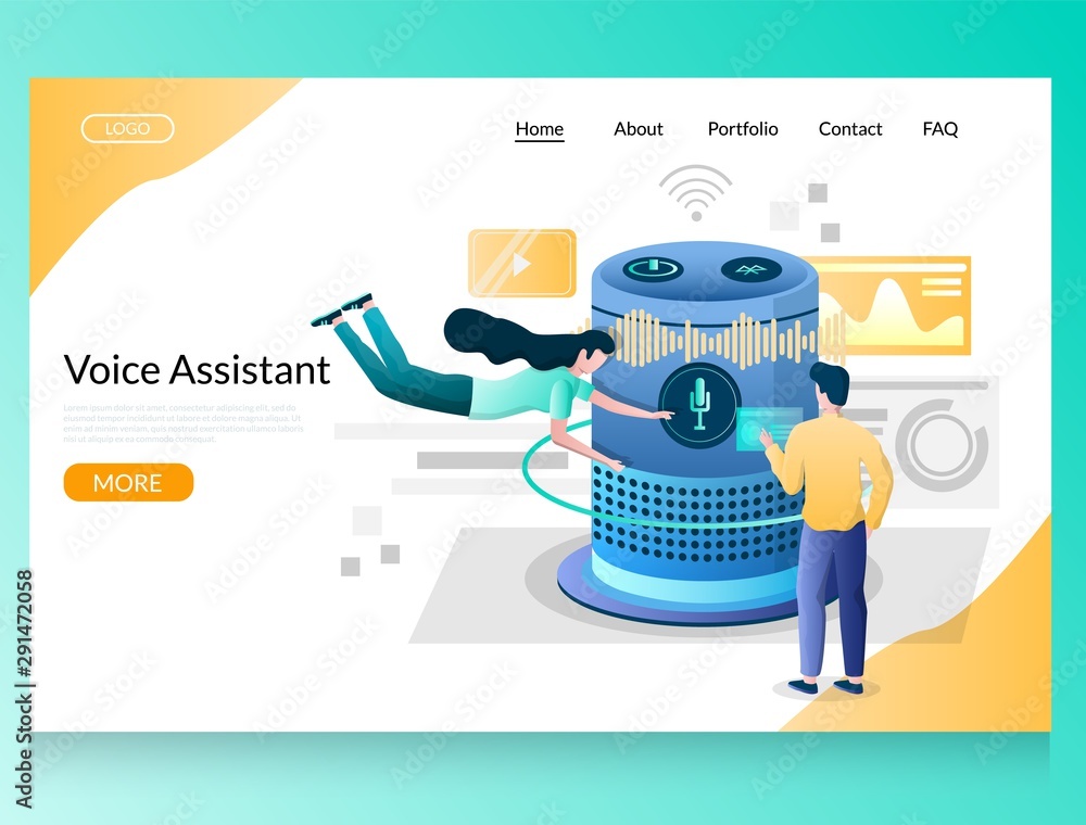 Aufkleber voice assistant vector website landing page design template