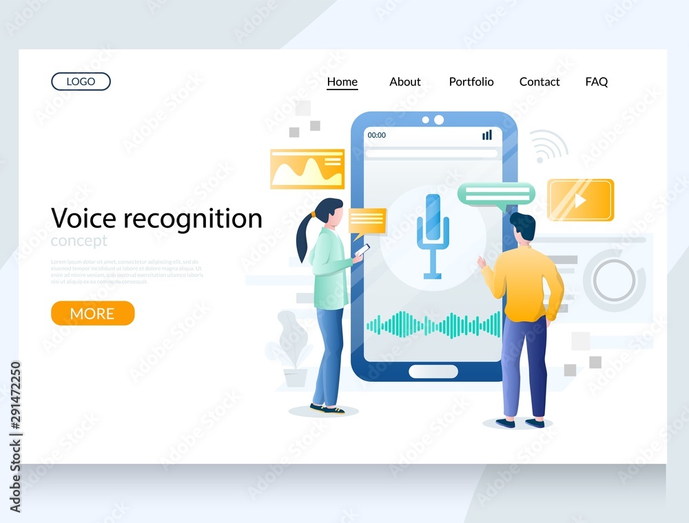 Poster voice recognition vector website landing page design template