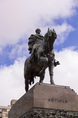 Fototapeta na wymiar Equestrian statue of General Artigas in Plaza Independencia, Montevideo, Uruguay