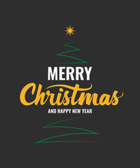 Merry Christmas. Handwritten Lettering with Christmas tree. Template for banner, greeting card or invitations. Christmas decoration element. Vector illustration
