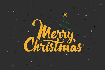 Merry Christmas. Handwritten Lettering with Christmas tree. Template for banner, greeting card or invitations. Christmas decoration element. Vector illustration