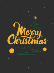 Obraz na płótnie Canvas Merry Christmas. Handwritten Lettering with Christmas tree. Template for banner, greeting card or invitations. Christmas decoration element. Vector illustration