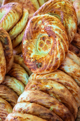 Fresh Oriental Tandoor Flatbreads close-up at the Market