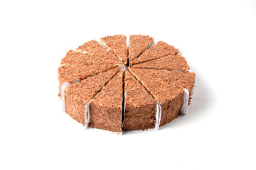 Set of pieces of chocolate flakes cake isolated on white background