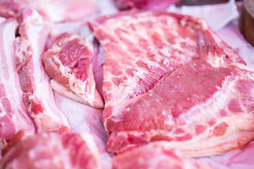 Fresh raw pork in the market.