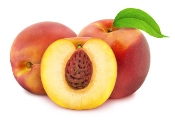 Composition with juicy nectarines isolated on white background.