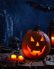 Jack-O-Lantern With Candles and Lantern