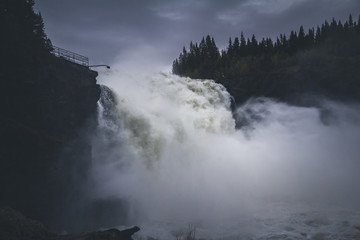 Waterfall Tannforsen in Sweden after rainy days.
