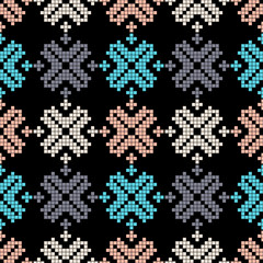 Seamless vector background with Norwegian snowflakes. Pixel snowflakes. Merry Christmas! Winter pattern. Can be used for wallpaper, textile, invitation card, wrapping, web page background.