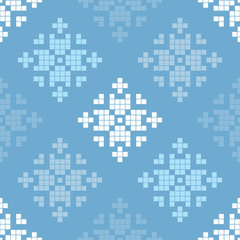Seamless vector background with Norwegian snowflakes. Pixel snowflakes. Merry Christmas! Winter pattern. Can be used for wallpaper, textile, invitation card, wrapping, web page background.
