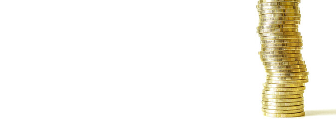 Coins stacked on each other in different positions. Saving money and finance business concept. Business finance and save money for prepare in the future. Time is money concept.