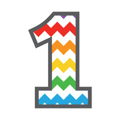 1 One Chevron Number with colorful rainbow pattern & grey border