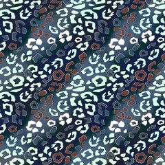 Leopard seamless pattern on a gray-blue background. Brown and white spots.