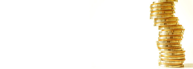 Coins stacked on each other in different positions. Saving money and finance business concept. Business finance and save money for prepare in the future. Time is money concept.