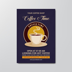 coffee time flyer template, retro flat background vector design