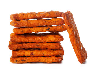 Dried bread crisps isolated on white background