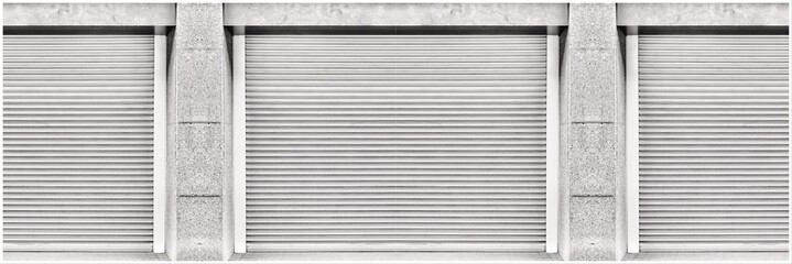 Steel shutter door of warehouse, storage or storefront for panorama metal doors background and textured.