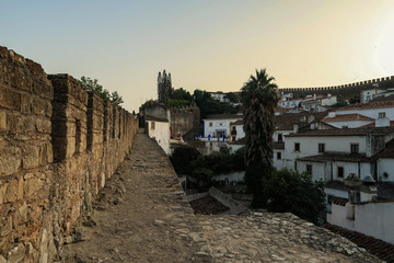 View from the City Wall and castle of the Beautiful Village of Obidos, Portugal
