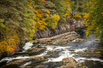 Invermoriston city and Glenmoriston riverside area in autumnal colours, Scotland.