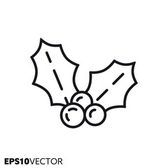 Holly leaves and berries vector line icon