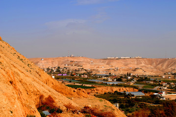 View of stone cliffs, Jericho Valley, view of the Palestinian Authority