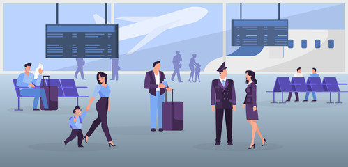 Obraz premium People in the airport web banner design concept.