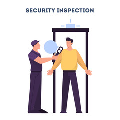 Man going through the metal scanner. Security control