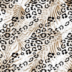 Brown sprigs on a leopard print in black and white colors.