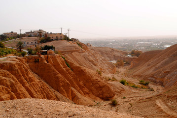 View of stone cliffs, Jericho Valley, view of the Palestinian Authority