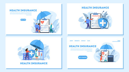 Health insurance concept. People standing at clipboard