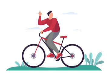Fototapeta na wymiar Man riding bike. Healthy lifestyle, bicycle transportation