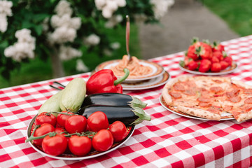 Useful and tasty treat for guests on a table of outdoors. Picnic in the fresh air.