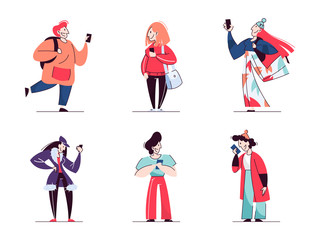 Stay connected concept set. People chat in mobile phone